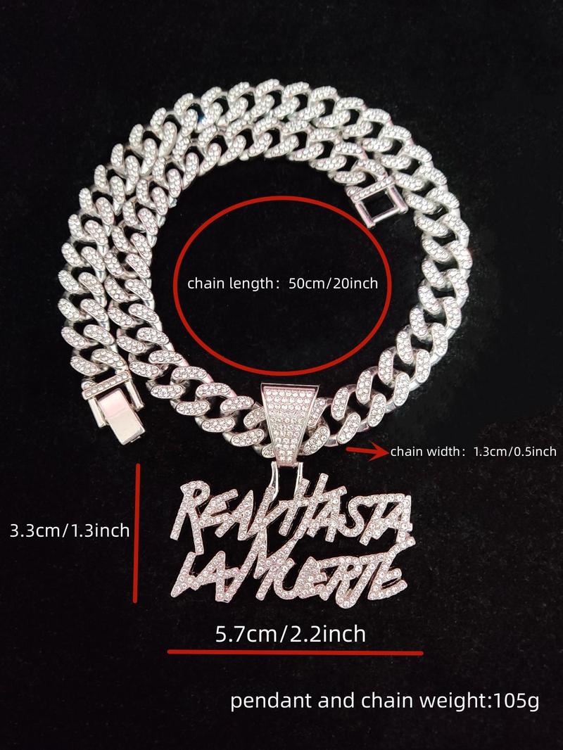 Street Style Rhinestones Decorated Letters Design Pendant Necklace, Casual Trendy Pendant Necklace for Party & Daily Decoration Without Box for Men