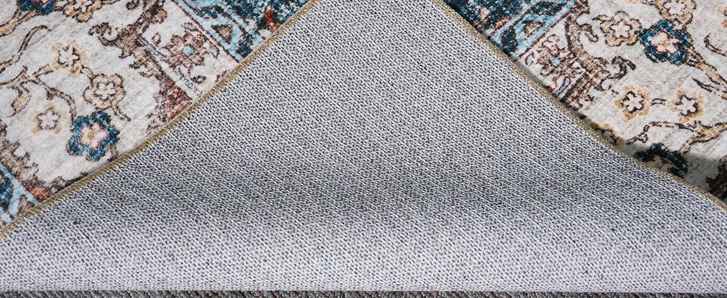 2x6 Washable Hallway Runner Rug:Oriental Indoor Rugs Vintage Door Mat Non Slip with Backing Low Pile Thin Carpet for Bedroom Living Room Bedside (2x6 Brick/Blue)