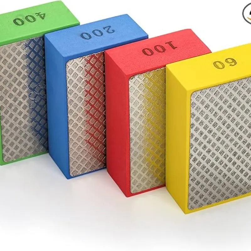 4 Pack Diamond Hand Polishing Pads, 60/100/200/400 Grit Wet & Dry Sanding Blocks Sandpaper Sponge Tile Polishing Tools Polishing Set for Tiling Granite Marble Polishing Kit