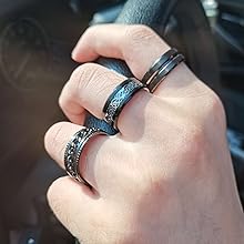 Besteel 16Pcs Stainless Steel Band Rings for Men Women Fidget Anxiety Relief Rings Cool Chain Beveled Edges Celtic Black Band Spinner Rings Set for Wedding Promise Mens Rings Pack Gift Jewelry