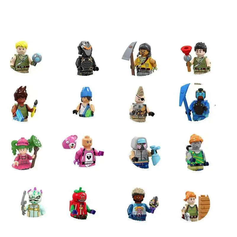 2026 Popular Cartoon Anime Character Fortnite Building Blocks - 16-Piece ABS Plastic Mini Figurines, Kids' Assembly Toy Gift for Christmas