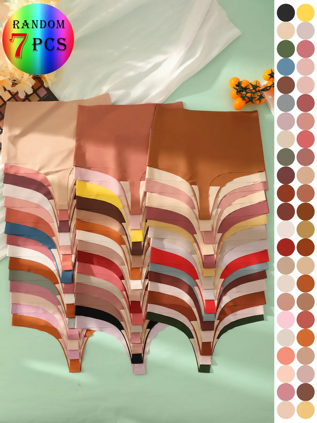 Random 7-piece set of solid color high-waist seamless one-piece thong panties for women, made of soft and comfortable fabric, seamless women's briefs, Breathable Elastic Underwear, Slim Fitting Underwear, Underwear, Seamless Garments