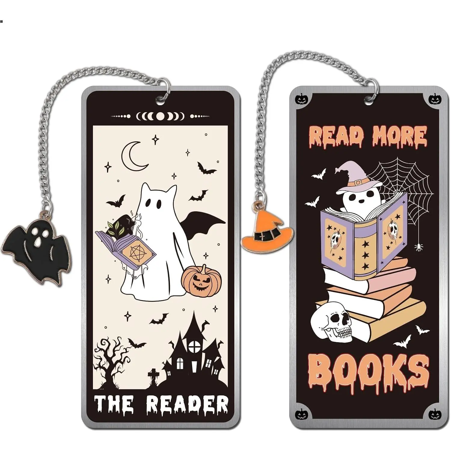 Halloween Metal Bookmarks Gifts - 2 count Boo Basket Stuffers Spooky Book Marks for Reading Women Men Funny Cool Page Marker for  Lovers Readers Bookish  School Office Accessories