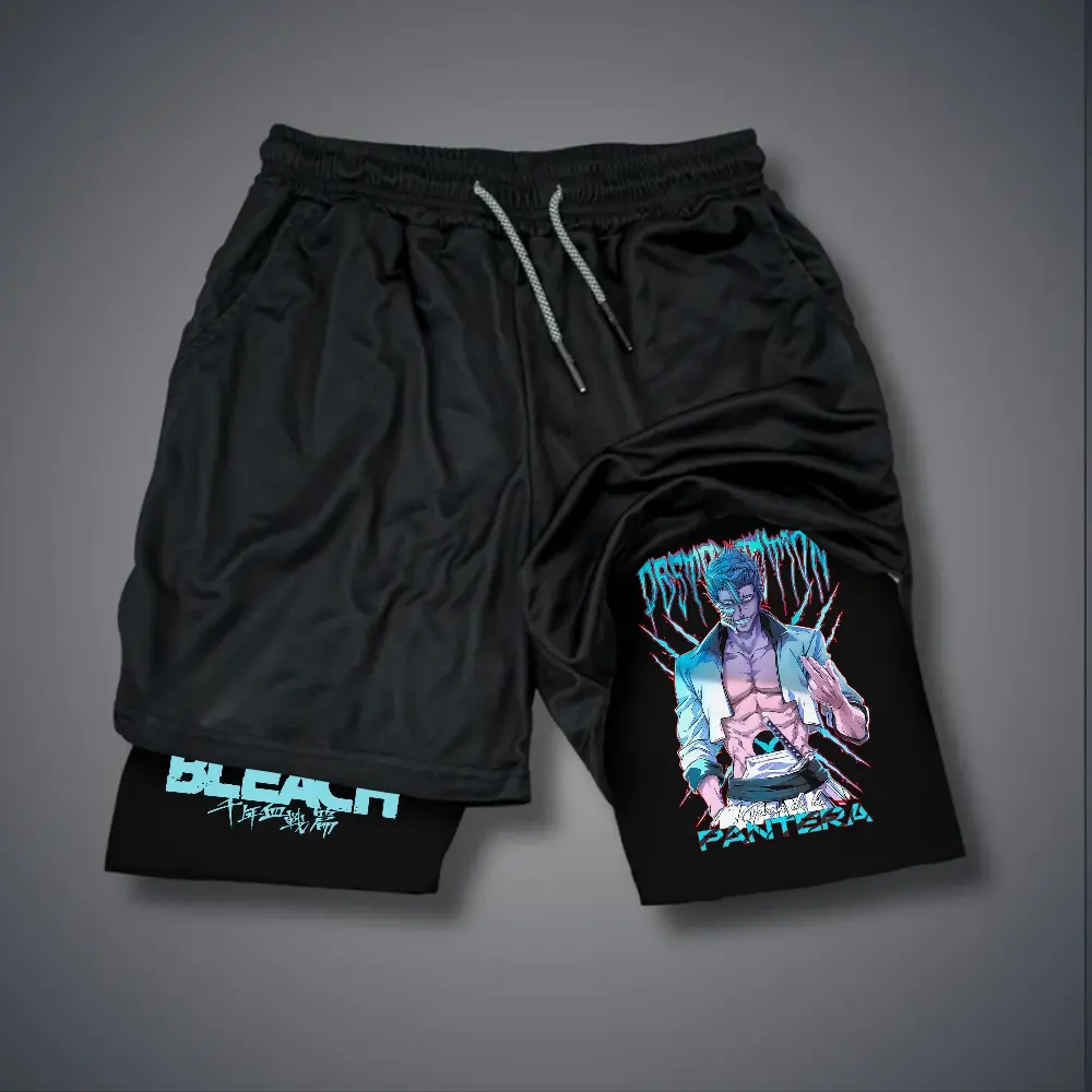 [Vtg90s] Anime 80s 90s Double-Layer Sports Shorts Graphic Shorts Black Camo Streetwear Shorts Men Outfits Men Vacation Outfits Shorts
