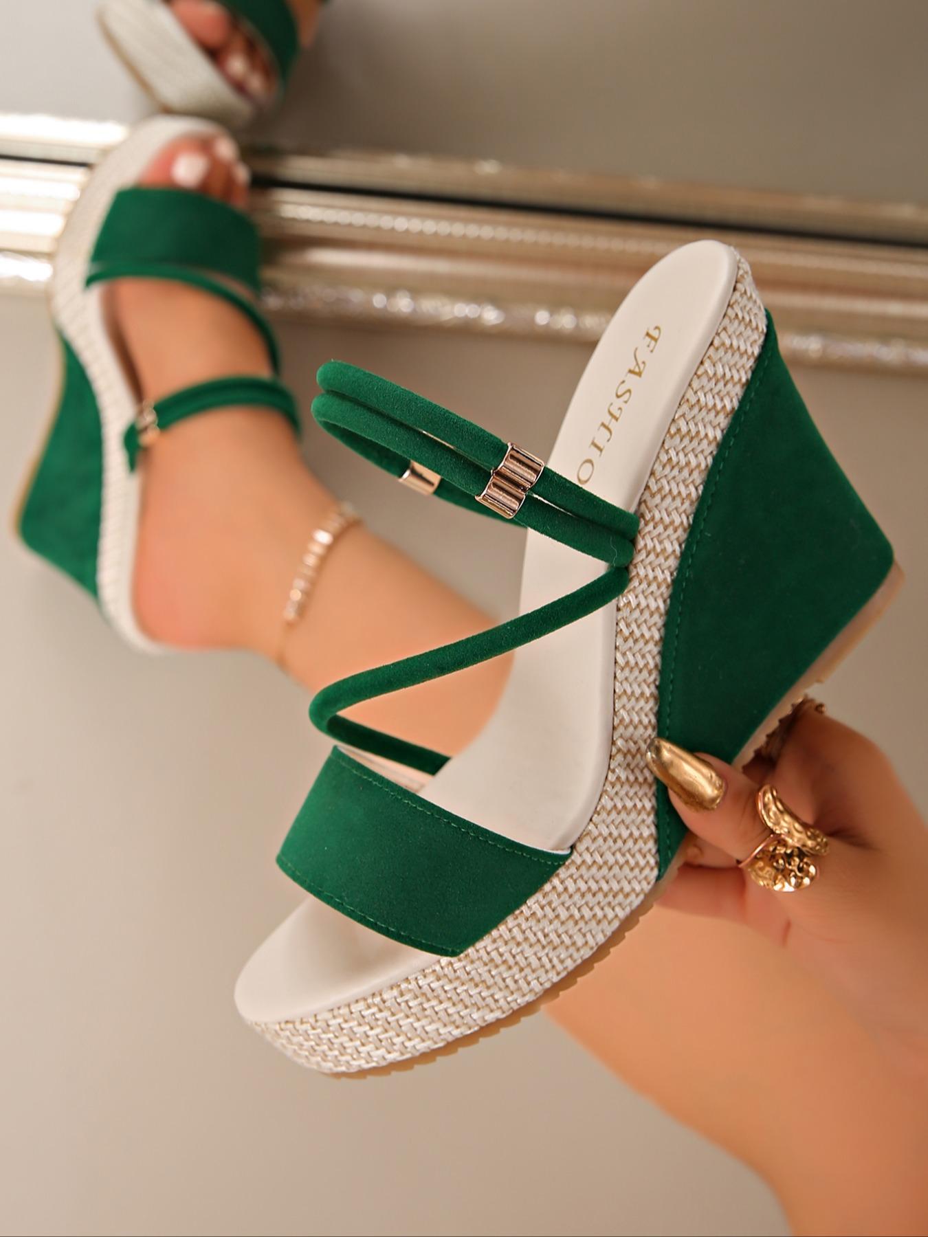 Women's Fashionable Solid Color Wedge Sandals, Casual Comfortable Breathable Sandals for Daily Wear, Lightweight Wedge Heels for Women & Girls