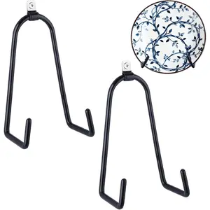 Adjustable Wall Plate Hangers for 7-14 inches Plate, Rubber Coating Anti-Scratch Plate Display, Vertical Stand Holder for Plaque, Tray, Framed Art, Black 2 Pack