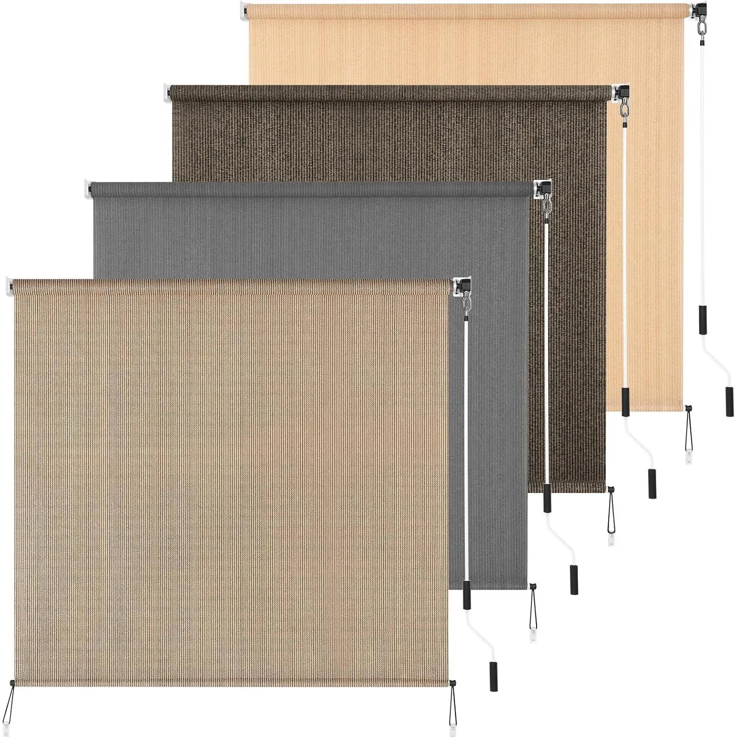 Outdoor Roller Shade 8' W x 8' L Cordless Patio Roll Up Blind with UV Protection, Exterior Cloth for Porch Pergola, Walnut
