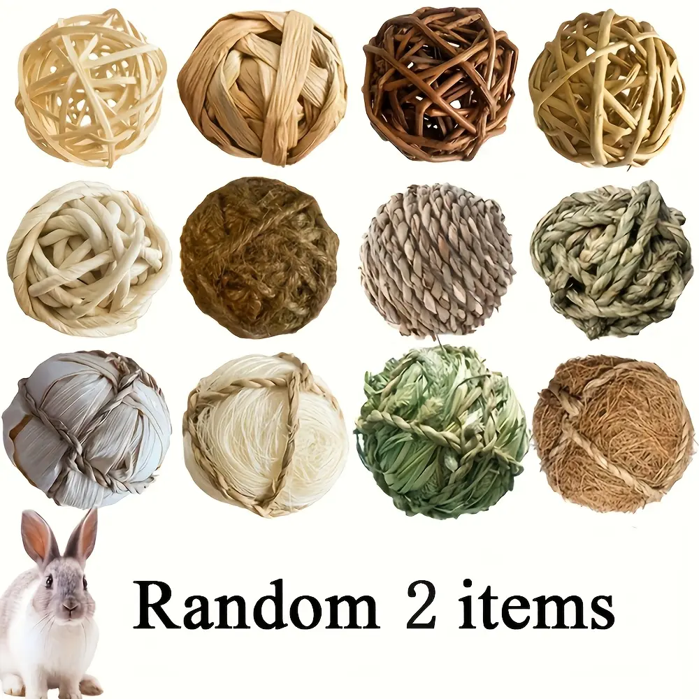2pcs Multifunctional Hay Fun Tool Ball for Small Animals, Rodent Chew Toy with Natural Fiber, Durable & Safe for Hamsters, Rabbits, Guinea Pigs