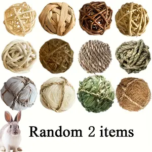 2pcs Multifunctional Hay Fun Tool Ball for Small Animals, Rodent Chew Toy with Natural Fiber, Durable & Safe for Hamsters, Rabbits, Guinea Pigs
