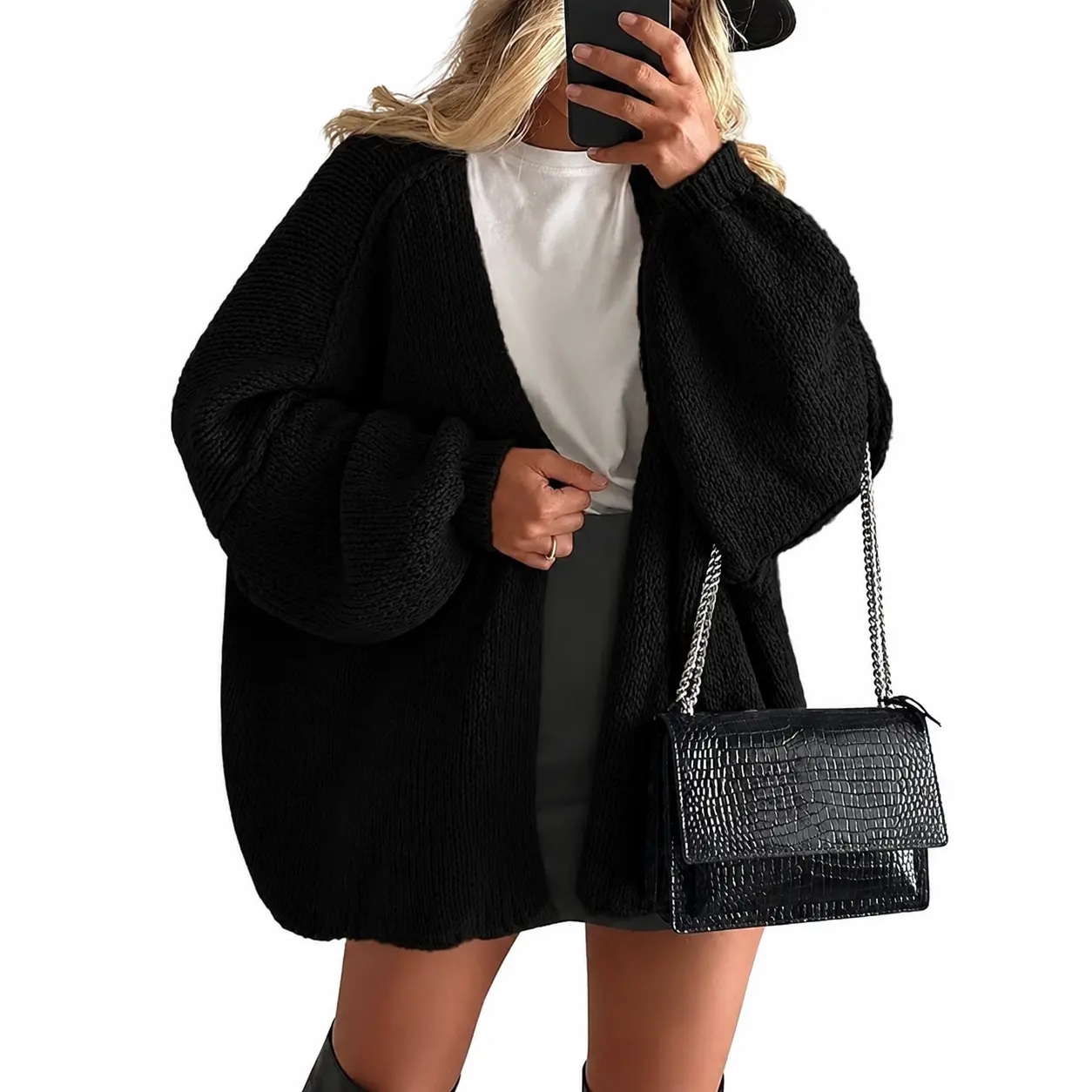 Women’s Loose-Fit Knit Cardigan Sweater, Casual Open-Front Long Sleeve Layering Jacket, Soft Relaxed Workwear Top for Office