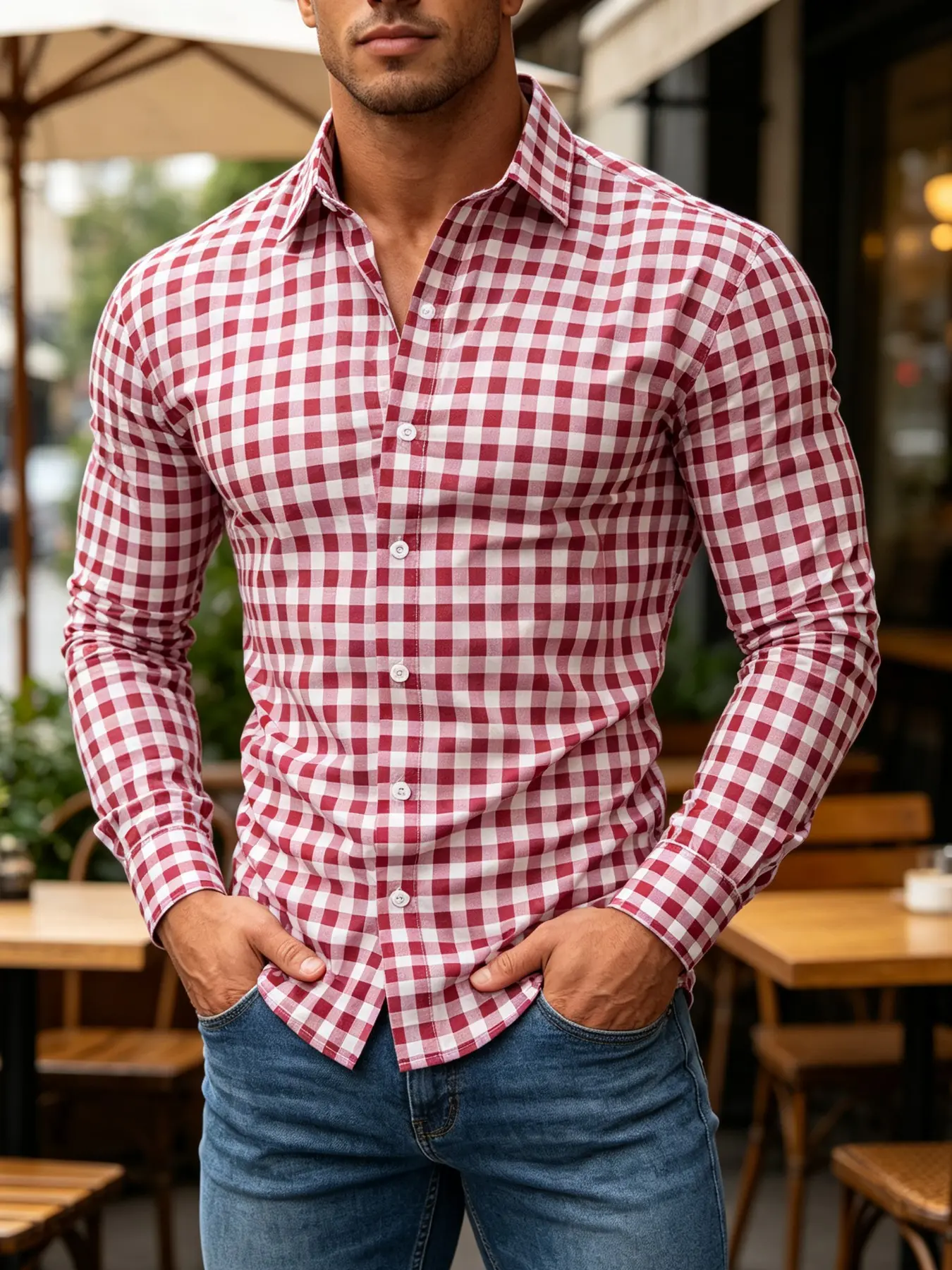 Men's Classic Plaid Shirt, Long Sleeve Button Up, Casual Slim Fit, Trendy Checkered Shirt, Ideal for Work, Office, Daily Wear