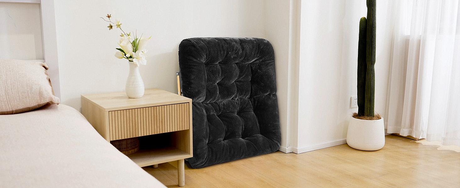 Comfy Saucer Chair, Foldable Living Room Chairs, Soft Faux Fur Lounge Chair for Bedroom, Reading Chairs for Adults,Teens, X-Large (Black)