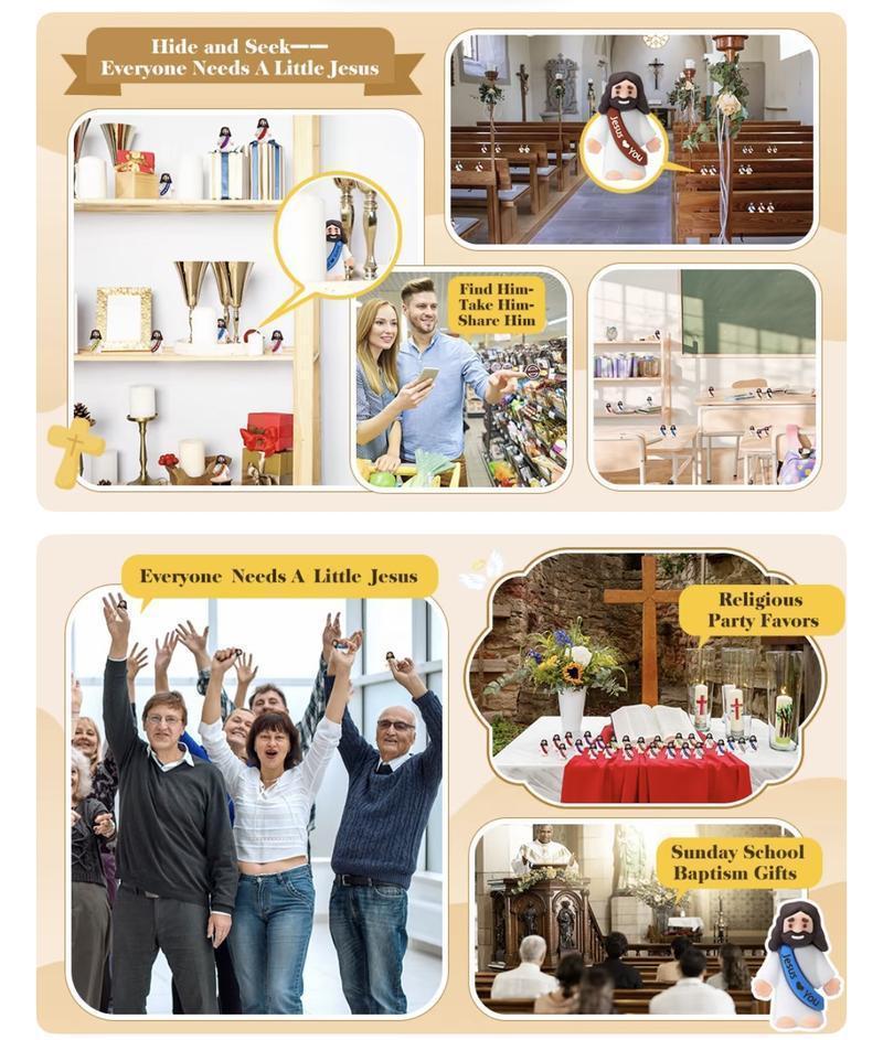 【God be with you】Mini Jesus Figures 50/100 pcs Original Design Little Jesus Figures with Jesus Love You Slogan Christian Baptism Gifts Christmas Easter Home Decoration Religious Ornaments