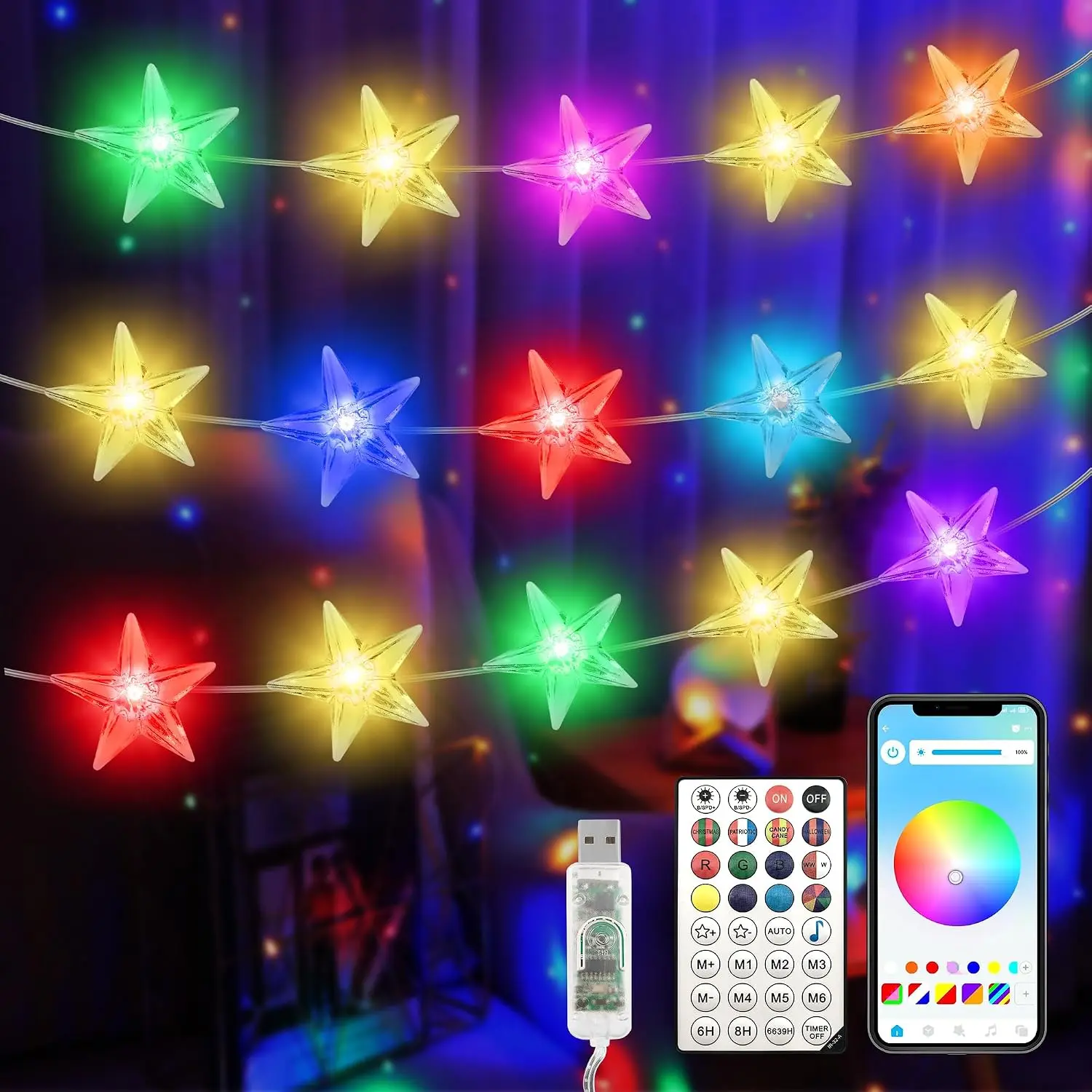 16.4 FT 40 LED USB   Lights for Bedroom Indoor |  App & Remote Control, Timer  Sync, 16 Million Colors
