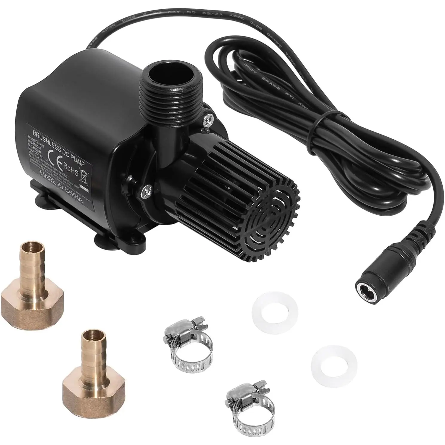 12V Pump, Flow 210 GPH for Aquarium/Fountain/Hydroponics, Quiet DC Pump with Brass Nozzles, 14.8ft Max Lift, 5 (Black)