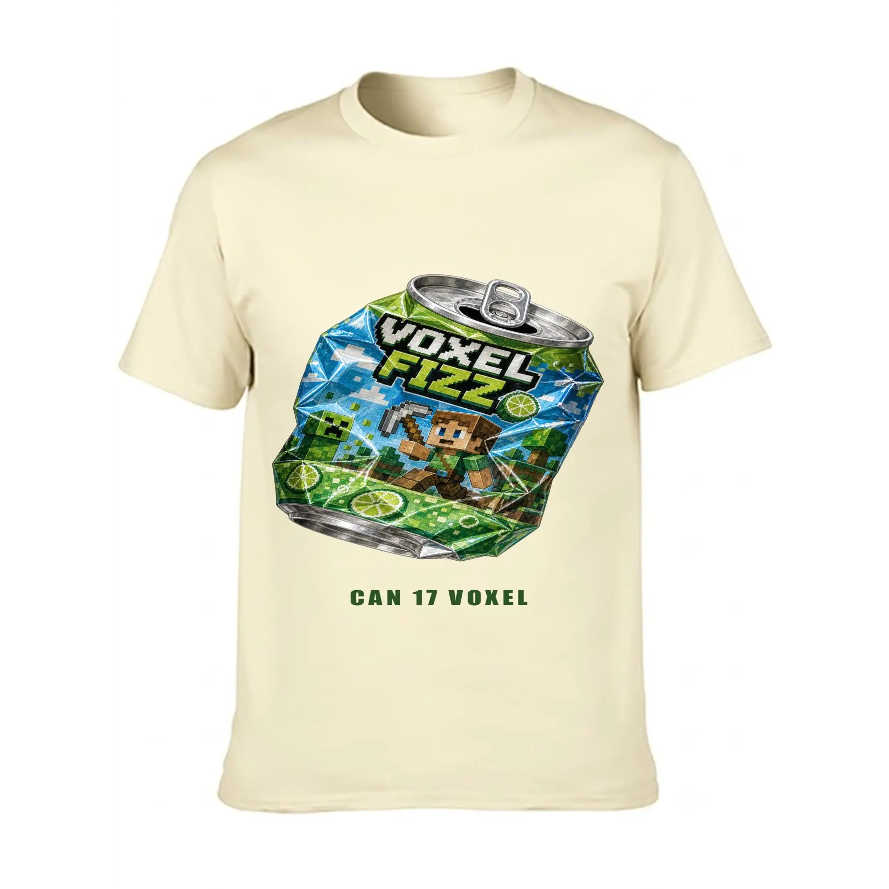 Pixel Art Graphic T-Shirt, Unisex Heavyweight Cotton Streetwear Top with a Casual Round Neck and Short Sleeves, Tshirt, Voxel Can, Shortsleeve
