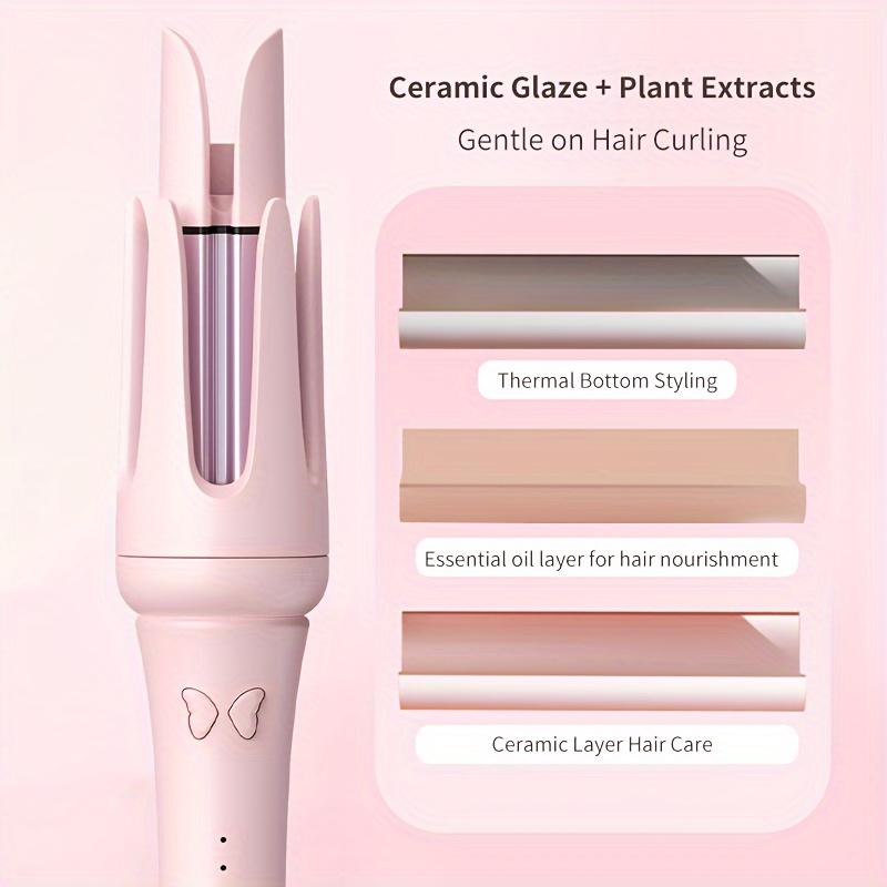 Newme Professional Styling Made Easy: 1.25 inch (32mm) Professional Automatic Rotating Curling Iron with Tourmaline, Fast Heating, Dual Voltage, and Smart Sensor - Perfect for Comfortable and Safe Hair Styling, Exclusive Gift, Pink Curler