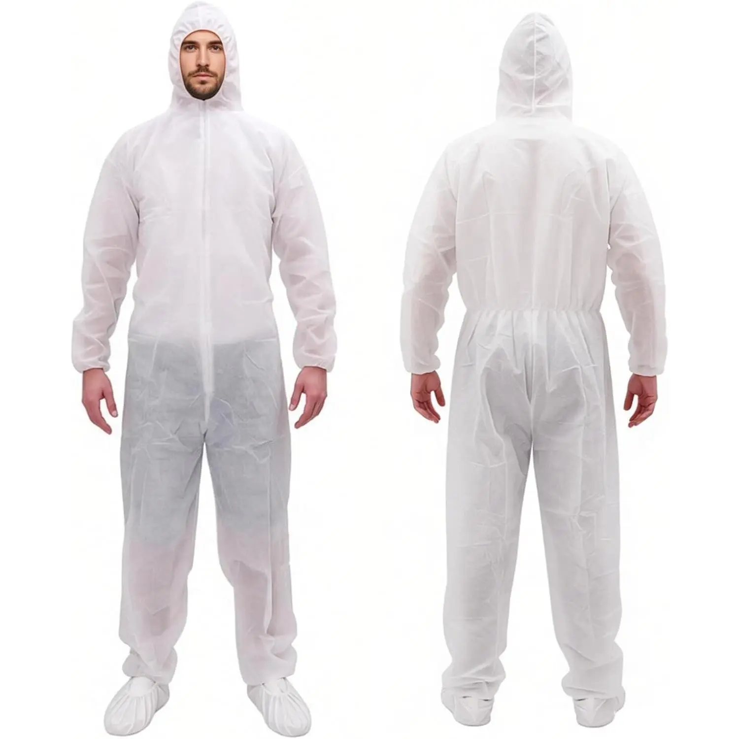 PPE Hazmat Workwear Coverall Uniforms - Polypropylene, Breathable, Full-Length, Elastic Fit, Elastic Wrists, Hooded Neck, Storm Flap, 3 Sizes, 10 Solid Colors Clothes for Home Improvement Work Safety