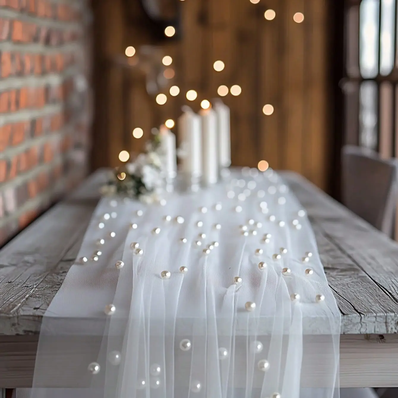 Pearl Decorative Transparent Sheer Fabric, Ideal for Table Runner, Ceremony Backdrop, Home Decoration, Birthday Party, Wedding Setup