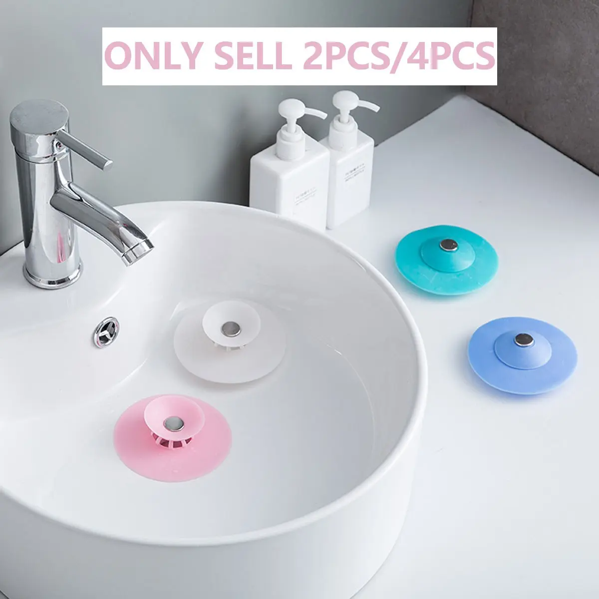 Bathroom Sink Drain Stopper, 2/4 Counts Cute Mini Flying Saucer Design Sink Drain Cover, Press Type Anti-clogging Sink Filter, Kitchen Sink Strainer
