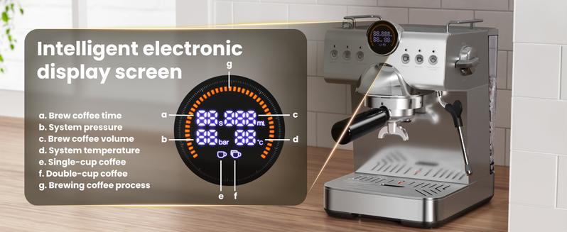 Kismile Espresso Machine with Cold Brew, Professional Espresso Maker with Milk Frother Steam Wand for Latte & Cappuccino, Espresso Coffee Machine with LED Display for Home Use(Stainless Steel)