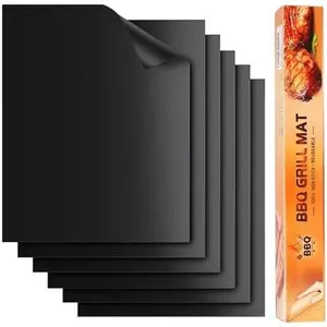 Grill Mats - Nonstick Teflon BBQ Mats,  & Easy to Clean (Set of 6), 15.8 x 13-Inch, Black