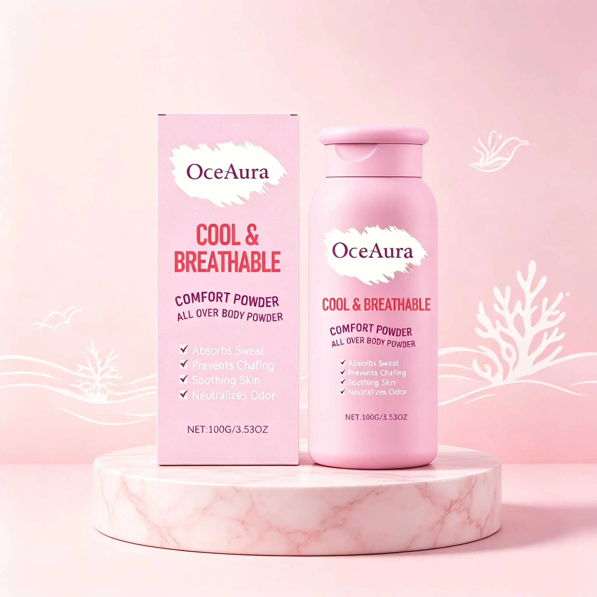 Oceaura Dry Powder, Sweat-Absorbing Body Powder, Gentle Skincare, Cooling Effect, Long-Lasting Dryness, Non-Clogging, Suitable for Sensitive Skin, Portable