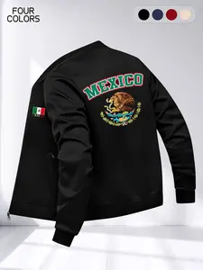 Men's Regular Fit Fashion Jacket with Zipper Pockets, Casual Loose Long Sleeve Outerwear, Casual Wear Coat, Mexican Street Style Print, Spring & Fall Daily Wear, Streetwear Outerwear