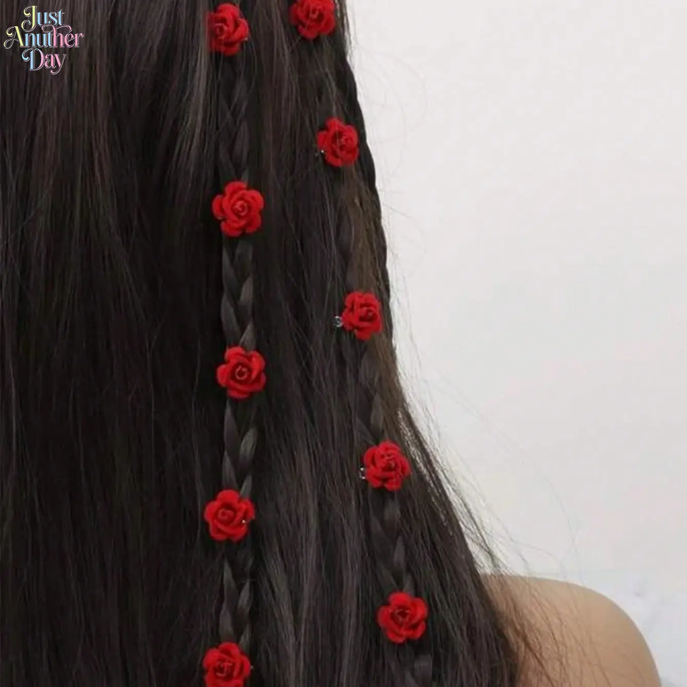 10Pcs Red Rose Hair Beads Clips, Mini Flower Dreadlock Hair Rings with Rhinestone Detail, Cute Decorative Hair Accessories for Braids, Ponytails & Festival Hairstyles