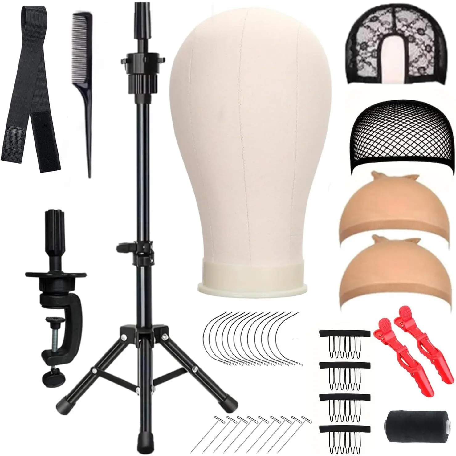 23 Inch Wig stand with ,Wig  Mannequin  with Wig Stand Tripod,Manikin Canvas  Set for Wigs Making Display with Wig caps,T Pins Set