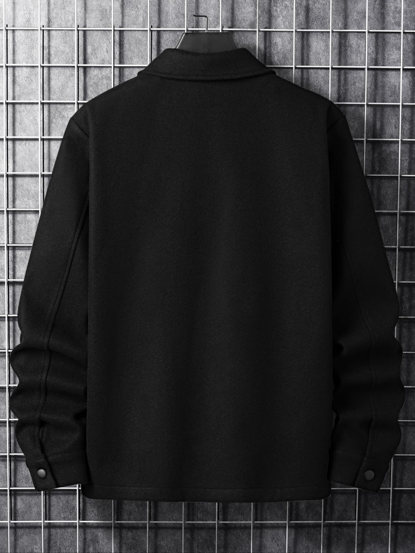 Men's Button Front Pocket Classic Fitted Jacket, Casual Collared Long Sleeve Outerwear Coats for Fall & Winter, Men's Going Out Outfit for Daily Wear