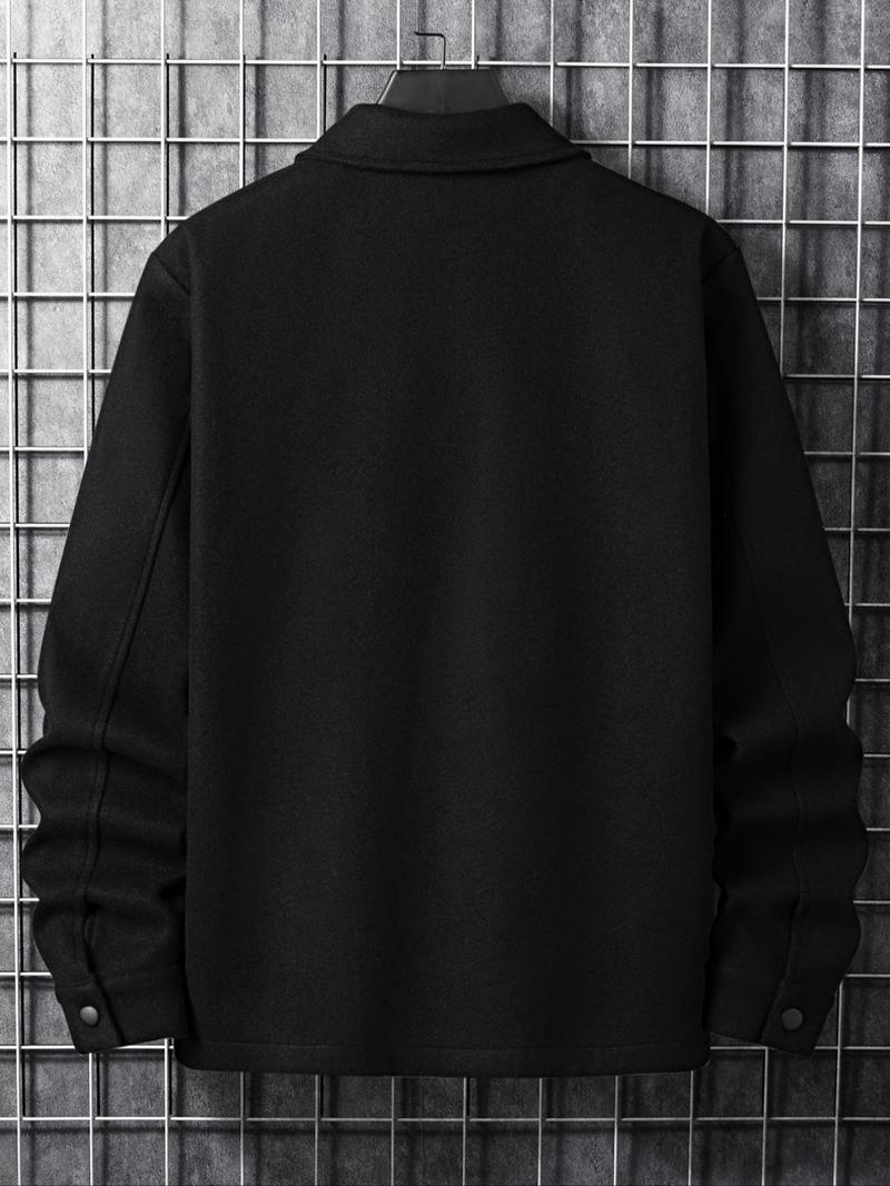 Men's Button Front Pocket Jacket, Casual Collared Long Sleeve Outerwear for Fall & Winter, Men's Going Out Outfit for Daily Wear