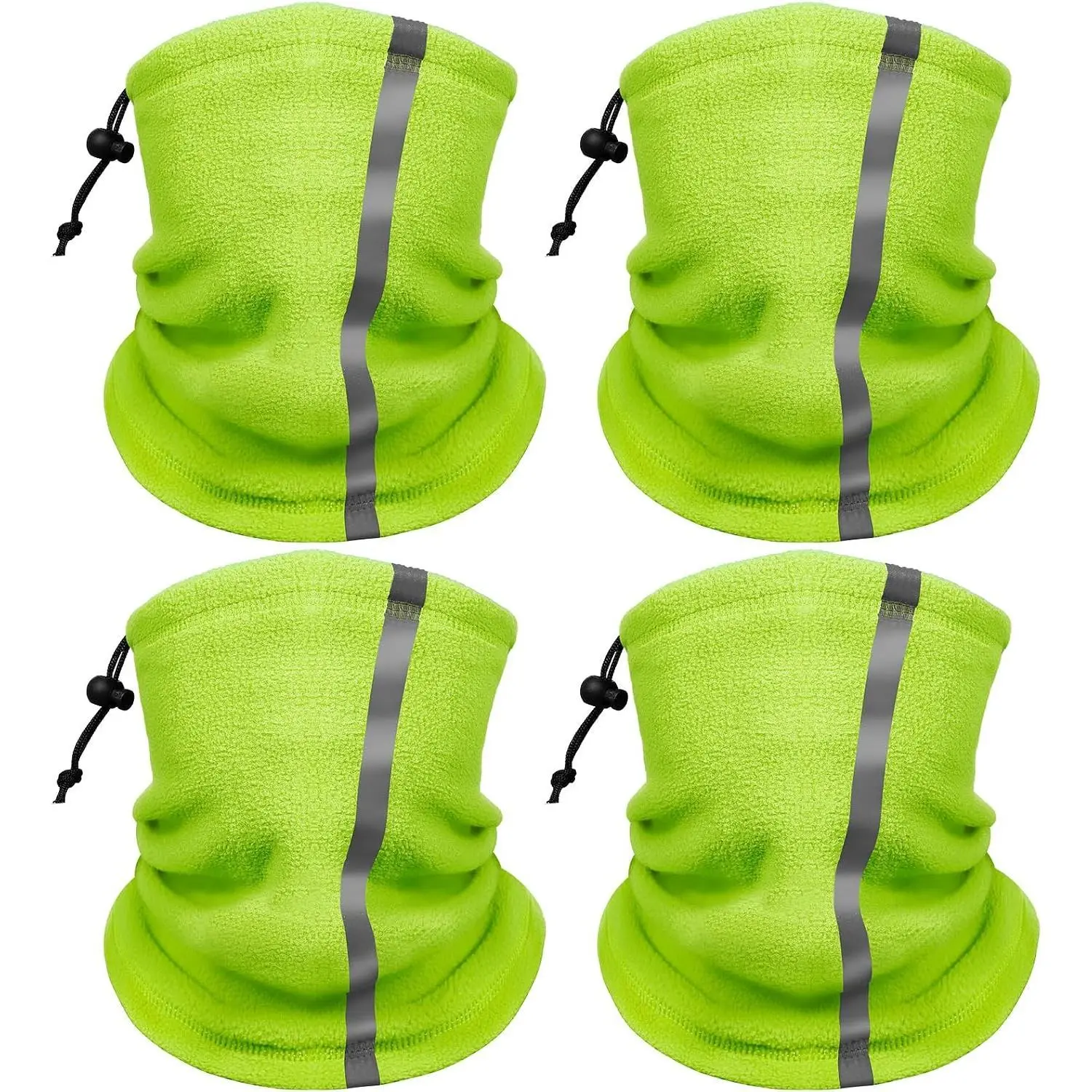 Winter Neck Warmer Gaiter: 4 Pack Hi Vis Reflective Face Cover | Windproof Breathable Balaclava Ski Mask Up to 500 Feet Visibility for Night Running Cycling & Outdoor Work Construction