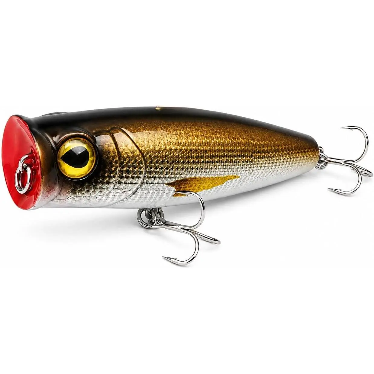 Topwater Popper Fishing Lure, 4in 0.81oz ABS Floating Saltwater  with BKK 3X #4 Treble Hooks, Foil-Stamped Finish for Inshore Striped Bass Redfish Snook Tarpon