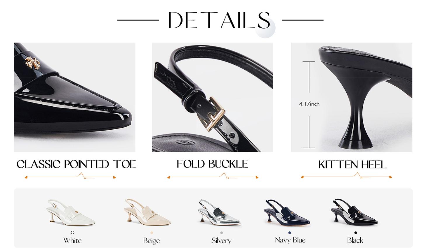 Coutgo Womens Pointed Toe Sandals Slingback Kitten Heel Pumps Slip On Ankle Buckle Dress Shoes