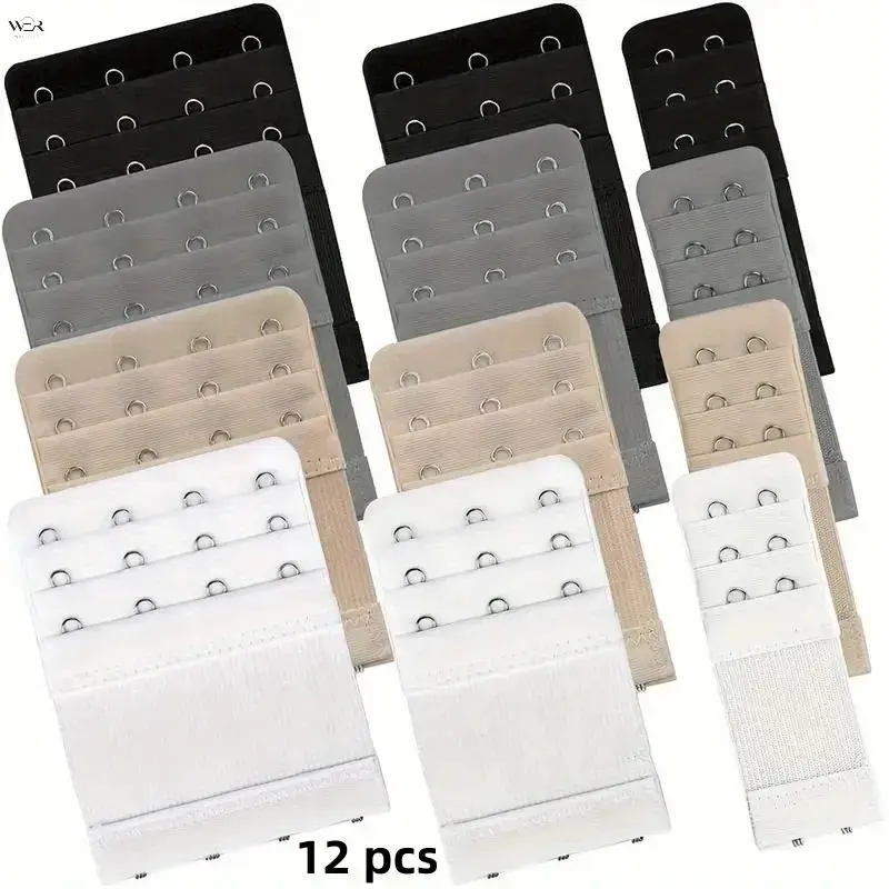 3 Rows Bra Extender Hook Elastic Strap, Women Underwear Back Extension Band, Soft Breathable Bra Hook Extender in 3 Widths Multi Colors