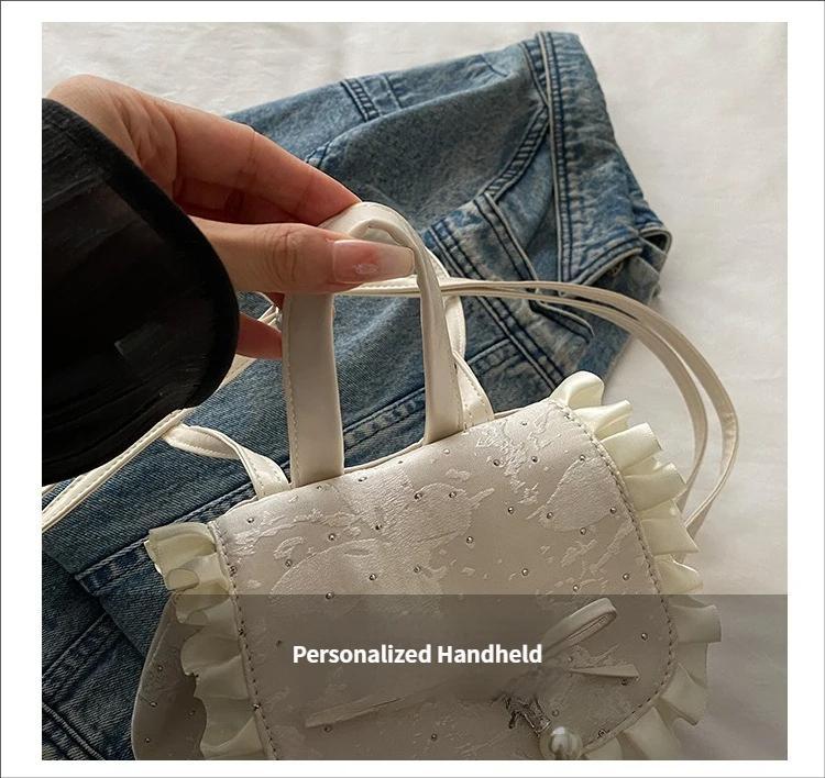 Polka Dot Lace Bow Mini Backpack for Women, Cute Coquette Y2K Bucket Bag, Lightweight Small Backpack with Adjustable Straps, Aesthetic School Travel Daily Outfit Bag for Girls & Teens