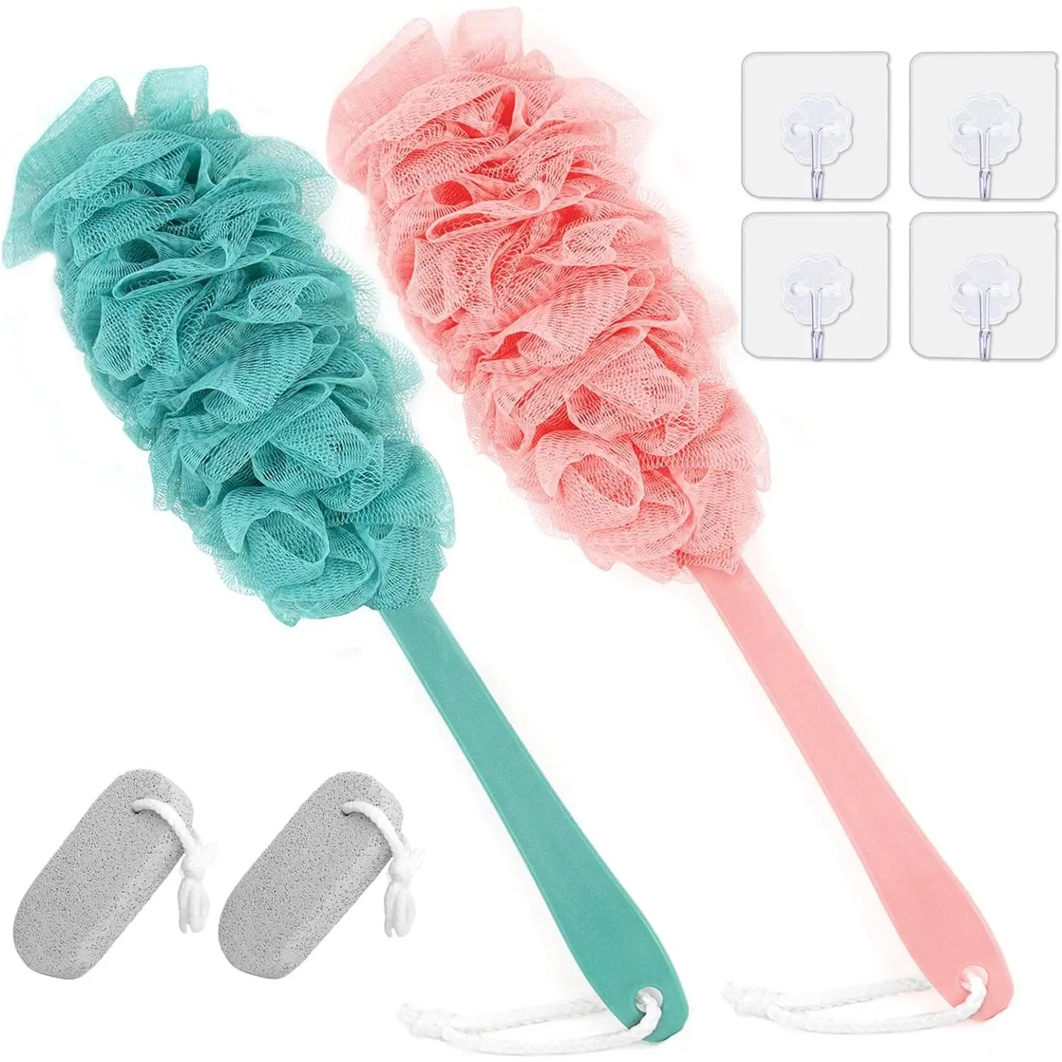 Back Scrubber for Shower, Back Brush Long Handle for Shower, Soft Nylon Mesh Sponge for Shower, Loofah On a Stick for Men Women, Exfoliating Scrub Cleaning Luffa for Elderly