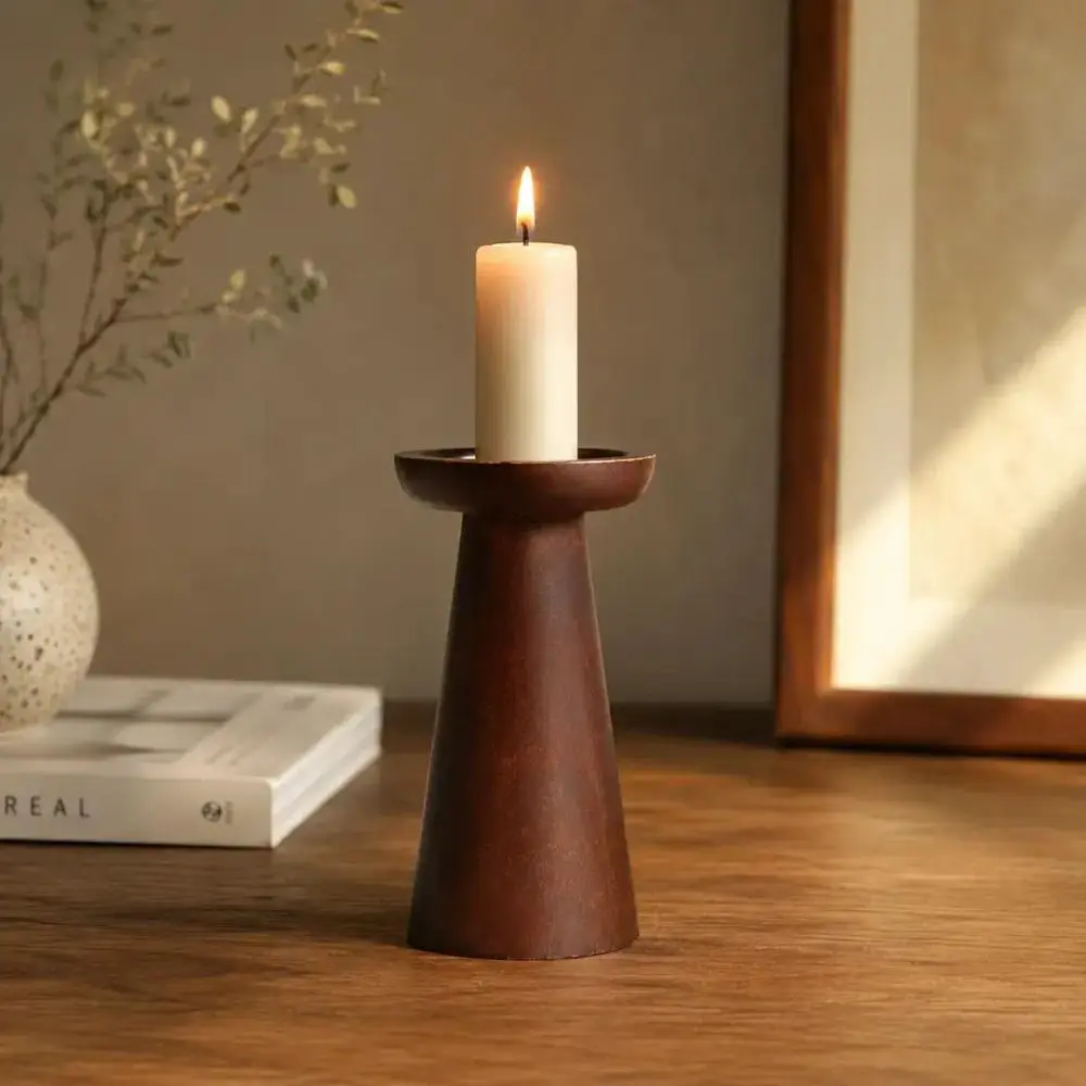 Candle Holder Natural Finish Mango Wood Home Decor