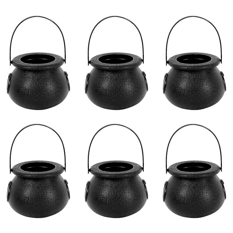 6count Mini Halloween Candy Bucket Pot Witch Skeleton Cauldron Holder Jar Trick Or Treat Halloween Party Decoration Props Kids Toy