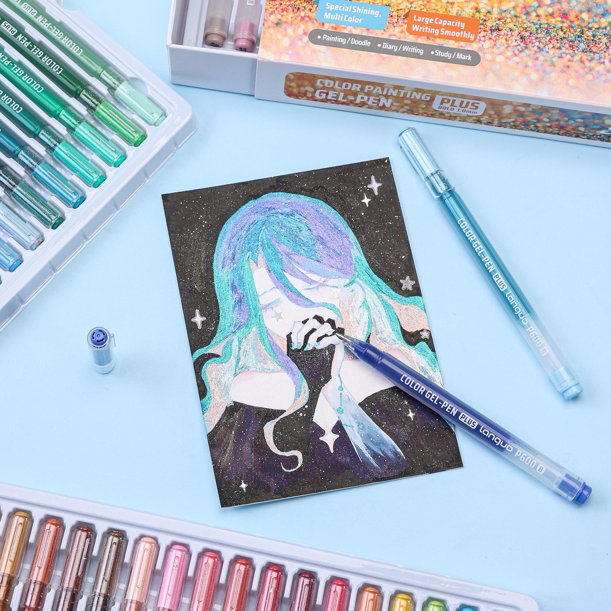 Double Blinking Color Glitter Gel Pen, 16/24 Color Sparkle Gel Pens for Adult Coloring Books Drawing Doodling, Coloring Pens for DIY Birthday Cards