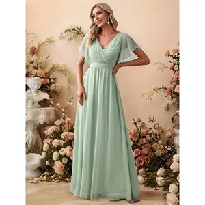 Eternal Beauty Chiffon Bandeau Wedding Dress, Butterfly Sleeves with Slit And Ruched Back Tie