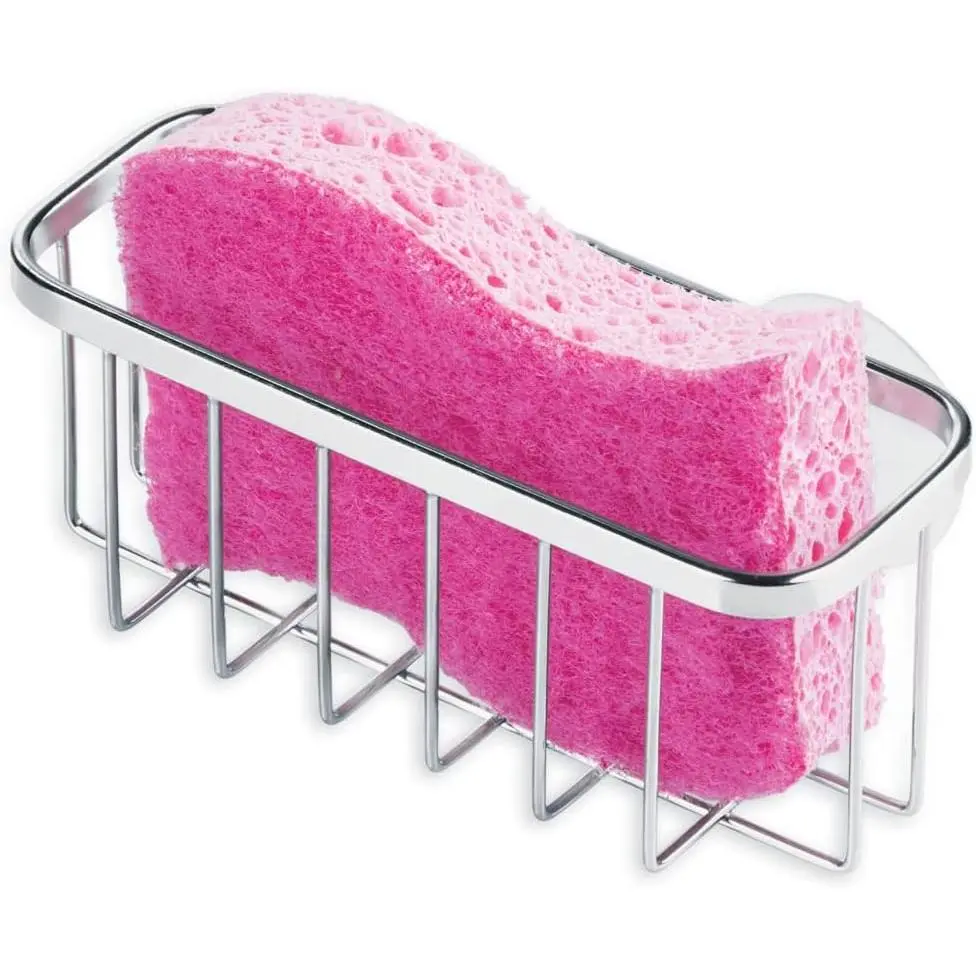 Gia Stainless Steel Dish Sponge Holder Basket with Suction Cups, Ideal for Kitchen Sinks and Bathroom Organization, 2.25"D x 2.5"W x 5.75"H, Set of 1, Polished