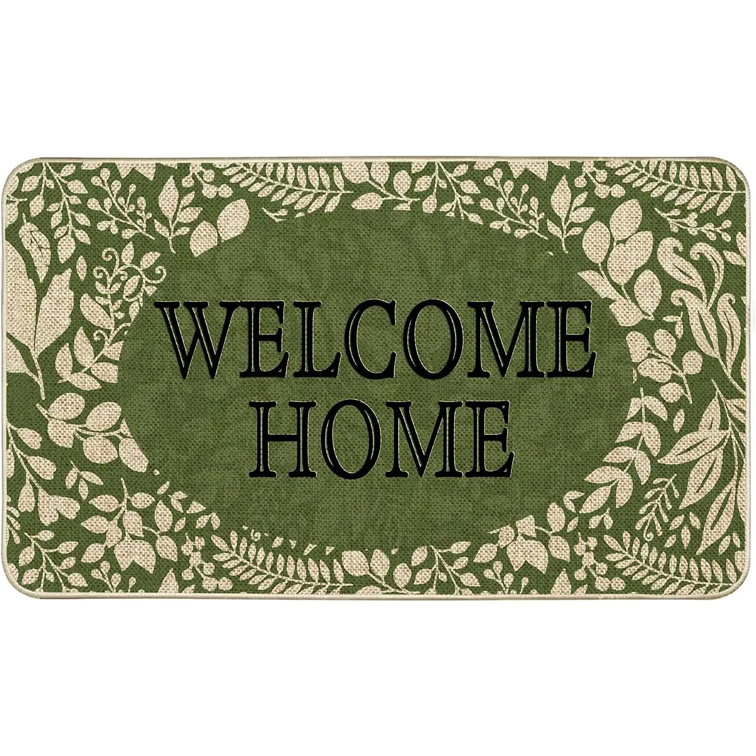 Welcome Spring Door Mat Green Leaves Doormat Indoor Outdoor Entrance Summer Decor Outdoor Rug Low-Profile Floor Rug Non Slip Spring Summer Decor Rubber Mats for  Decoration 17x29Inch