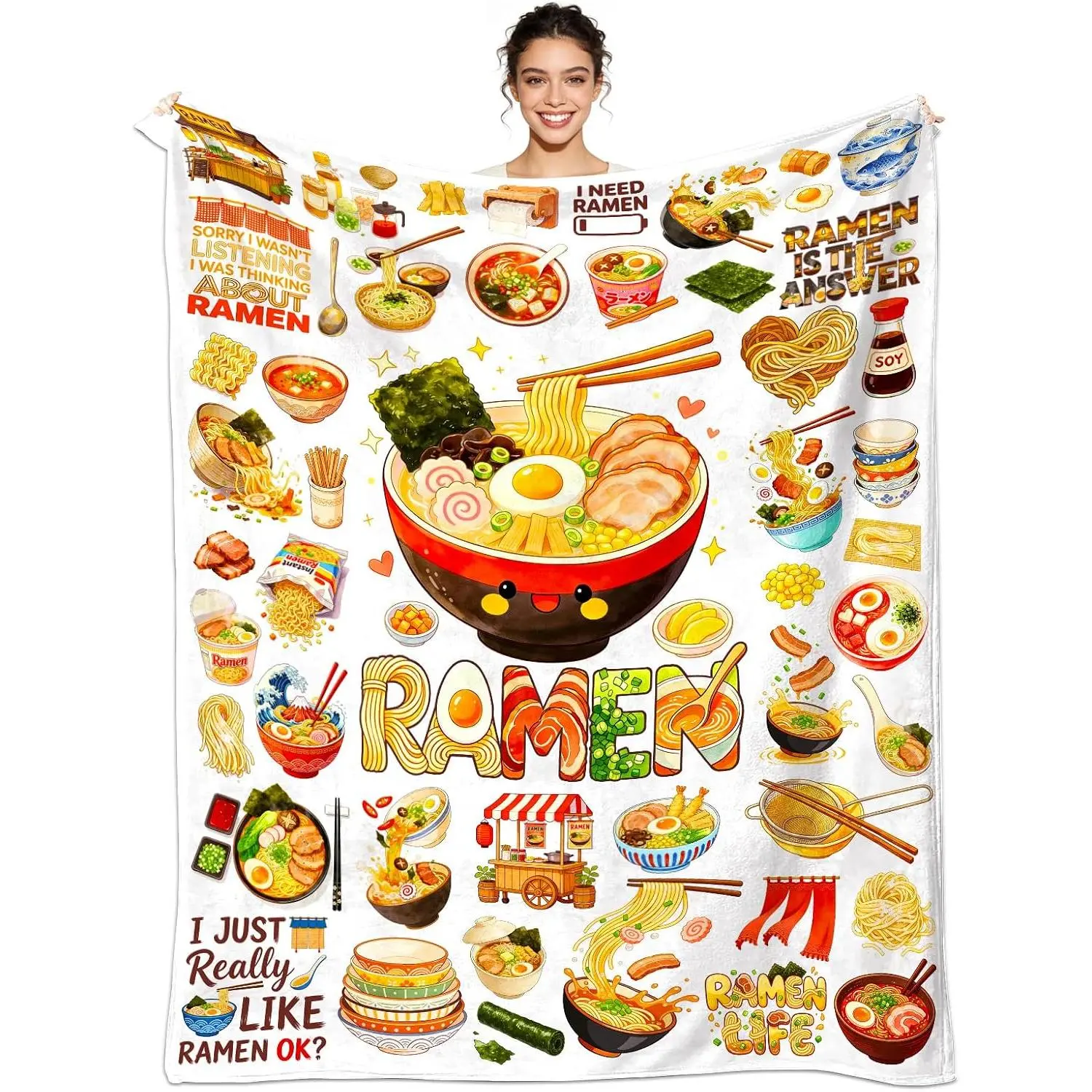 Ramen Blanket Soft Warm Lightweight Flannel Ramen Noodle  Throw Blankets Ramens Bedroom Living Room Gifts for Adults 50"x40"