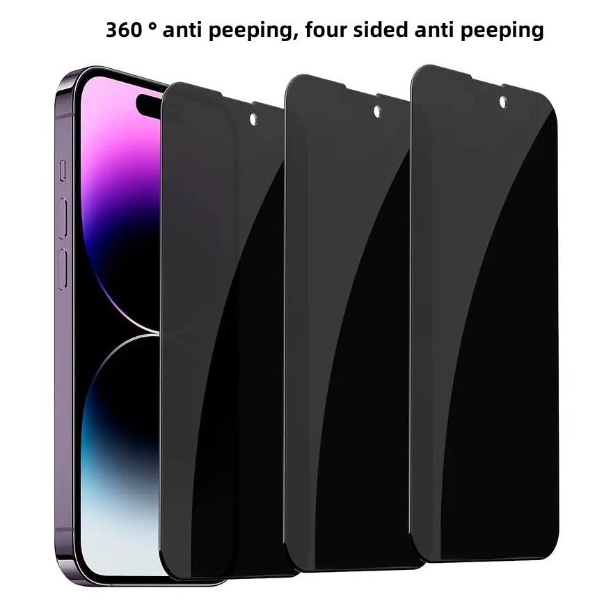 360° Anti Peeping Privacy Phone Screen Protector, 3 Counts Tempered Glass Phone Screen Protective Film, Phone Accessories Compatible with iPhone 16 15 14 13 12 11 Pro Max Plus, Tempered Glass Cover, Anti Spy Privacy