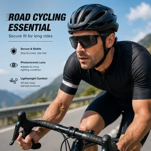 Photochromic Cycling Glasses for Men Women, Day Night Windproof Road Bike Sunglasses, Lightweight Sports Eyewear, Clear to Dark Lens, Frame, Riding Glasses