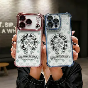 Vintage Punk Cross Flower All Over Pattern Phone Case Luxury Acrylic Transparent Skin friendly protection anti slip shockproof wear resistant For iPhone 17 Air 16 Pro 15 14 Plus 13  Pro Max 12 11 Samsung Galaxy S26 S25 Ultra S24 S23 Plus Phone Case