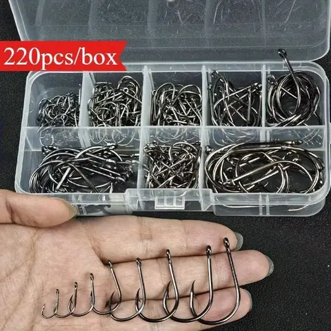 220pcs/ set Fishing Tackle Large Size Set Worm Soft Bait Jig Fishhooks Fishing Hooks Freshwater Saltwater Fishing Gear Fishing Kits Fishing Equipment
