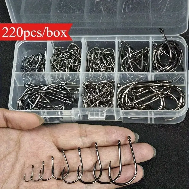 220pcs/ set Fishing Tackle Large Size Set Worm Soft Bait Jig Fishhooks Fishing Hooks Freshwater Saltwater Fishing Gear Fishing Kits